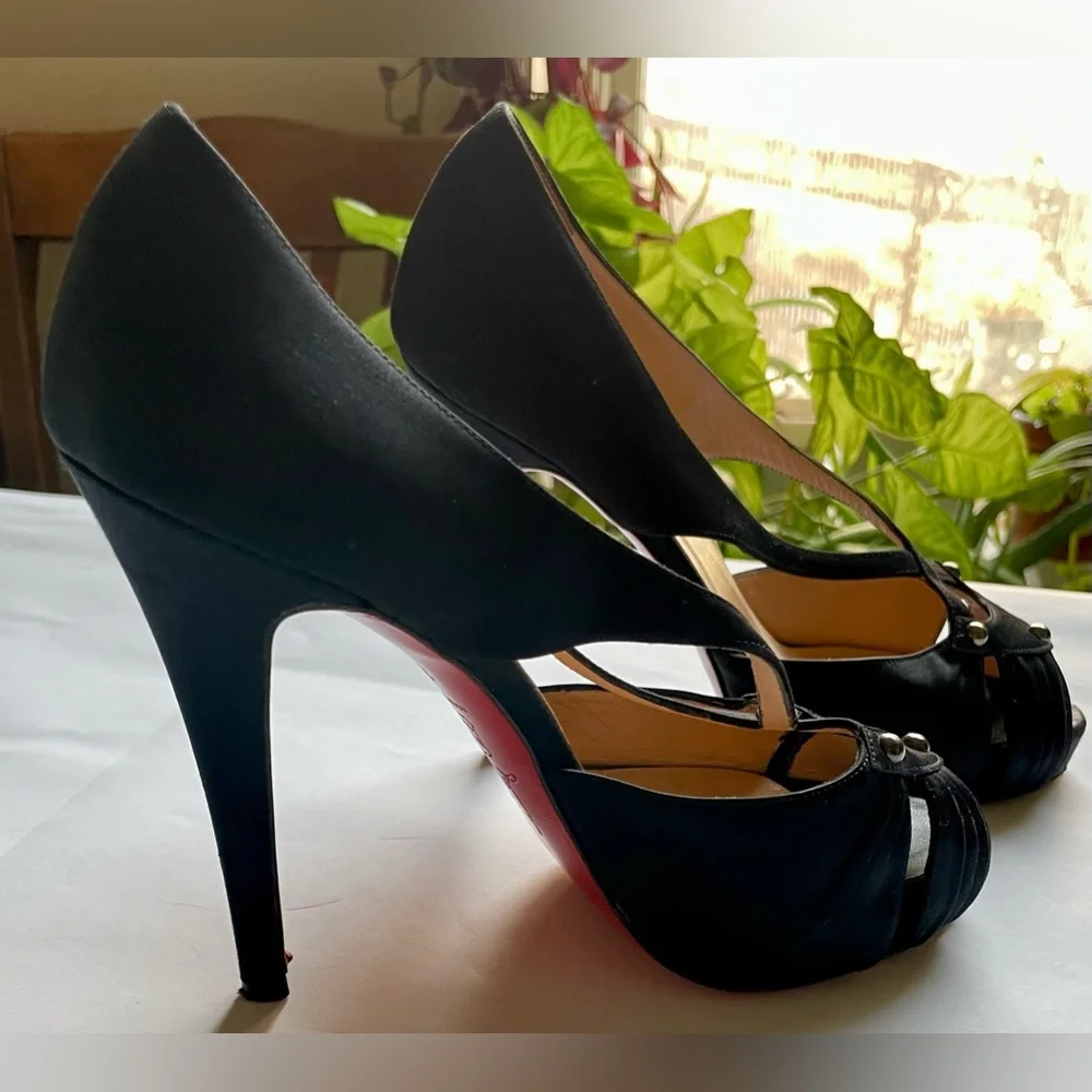 Christian Louboutin Satin Studded Accents T-strap Pumps - Picture 5 of 16
